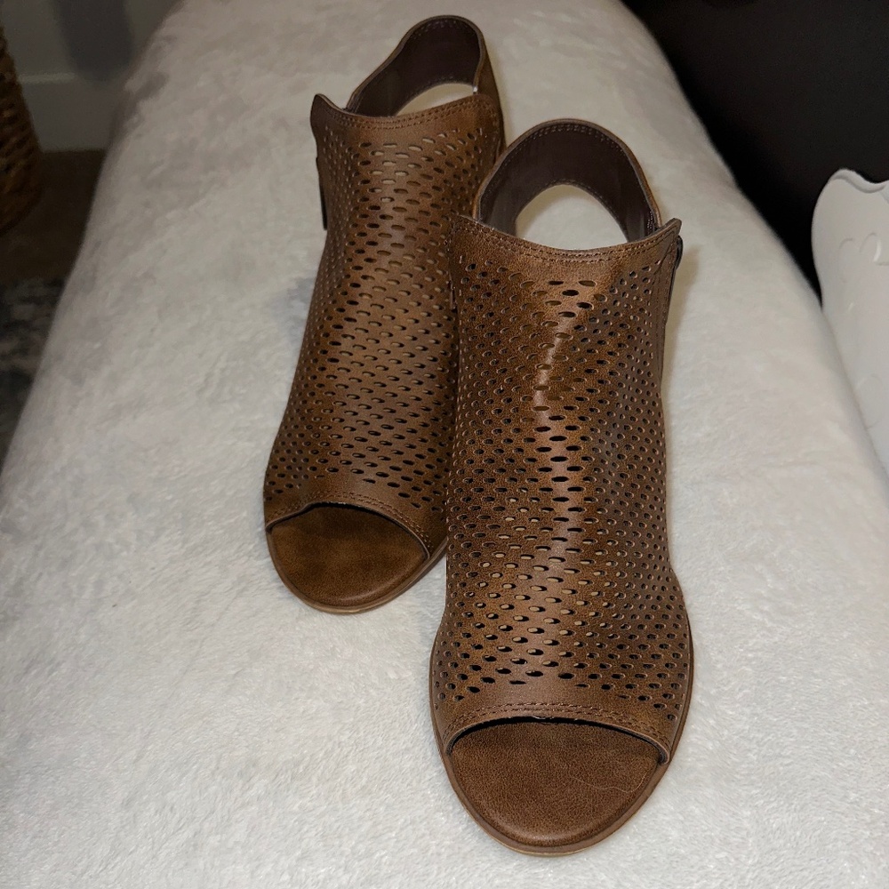 Brown Open-Toe Booties